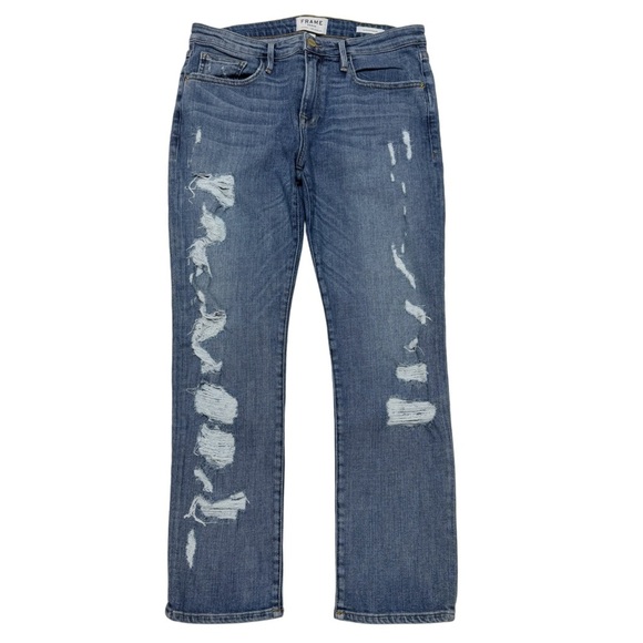 {Frame} "Le Grand Garcon in Fairbanks" Straight Leg Distressed Stretch Jeans - Picture 1 of 5